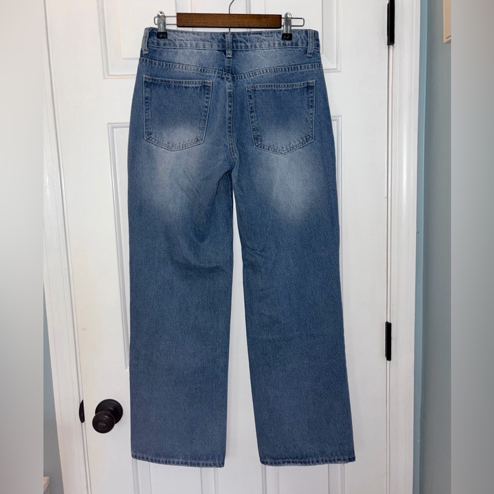 Unbranded Mid Rise Medium Wash Straight Wide Jeans - Picture 3 of 3